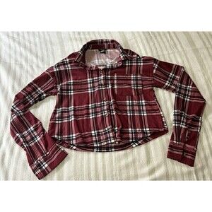 RUE 21 Soft Red Plaid Button Down Long Sleeved Shirt Women's Juniors Sz XS